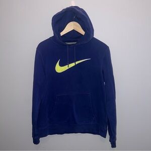 Nike Men's size M Center Swoosh Fleece Hoodie Blue/Lime Green Sweatshirt‎